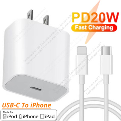 For iPhone 14/13 12 Pro Max/iPad Fast Charger 20W PD Cable Power Adapter Type-C 