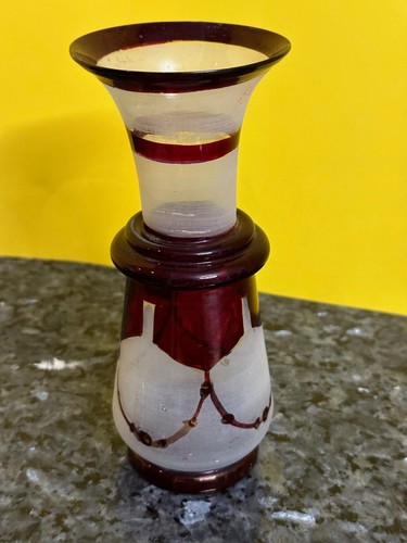Bohemian Glass Ruby Vase 8"X3.5" - Picture 6 of 7