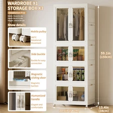 Portable Wardrobe Closet Foldable Clothes Cabinet Oraganizer w/ 3pcs Storage Box