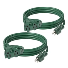 BN-LINK 2 Pack 10 ft 3 Outlet Lawn & Garden Outdoor Extension Cord 16/3 SJTW