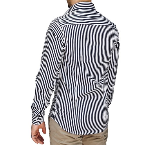 Camicia Uomo Manica Lunga Cotone a Righe Elegante Slim Fit S M L XL XXL RDV - Foto 25 di 26