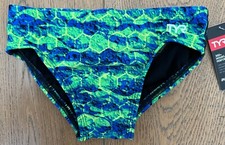 TYR Boy's Youth 22 SMALL Blue Green Swim Suit Racer Brief Speedo Type AGON New