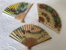 lot of 3 ornate hand fans; cranes marked Japan
