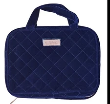 NWT SkinBetter Science Quilted Cosmetic Velvet Toiletry Travel Bag Navy Blue