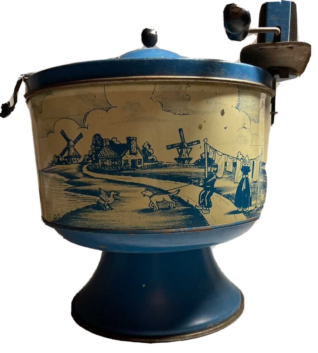 Antique Working Child's Toy Wringer Washing Machine Dutch Blue