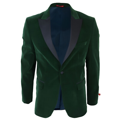Hommes Velours Vert Smoking Costume Veste Ajusté Dîner Blazer - Main Image