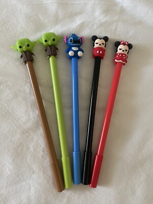 lot of 5 disney Stitch, Grogu, Mickey And Minnie character 0.5mm gel pens