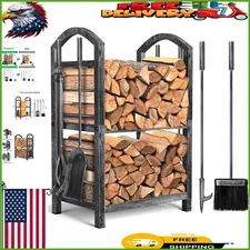 Durable Portable Firewood Holder with Fireplace Tools - Sturdy & Stylish Design