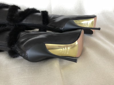Roberto Cavalli Vintage Black Leather And Mink Knee High