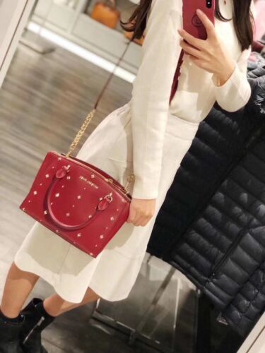 NWT Michael Kors Ellis Small Convertible Satchel Crossbody Stud Cherry Red - Picture 4 of 12