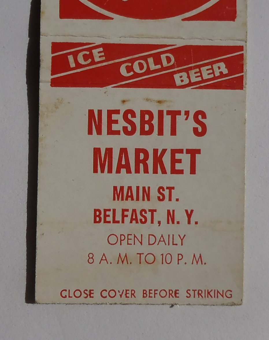 1950s Nesbit's Market Main St. Belfast NY Allegany Co Matchbook New