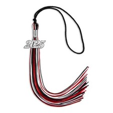 Endea Graduation Black/Red/White Mixed Color Tassel with Silver Date Drop