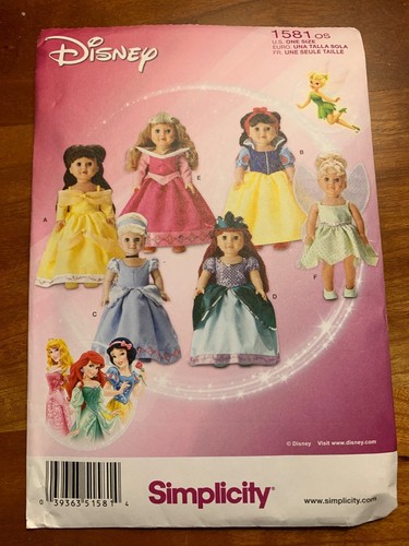 Disney Princess Doll Costume Sewing Pattern Simplicity 1581 Tinkerbell Snow Whit