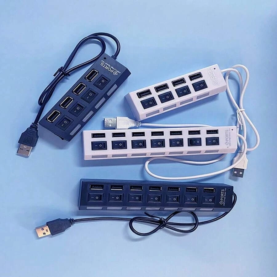 7 Port USB 2.0 Hub Splitter Adapter Charge High Speed For PC Laptop Mac Desktop - Image 3 of 4