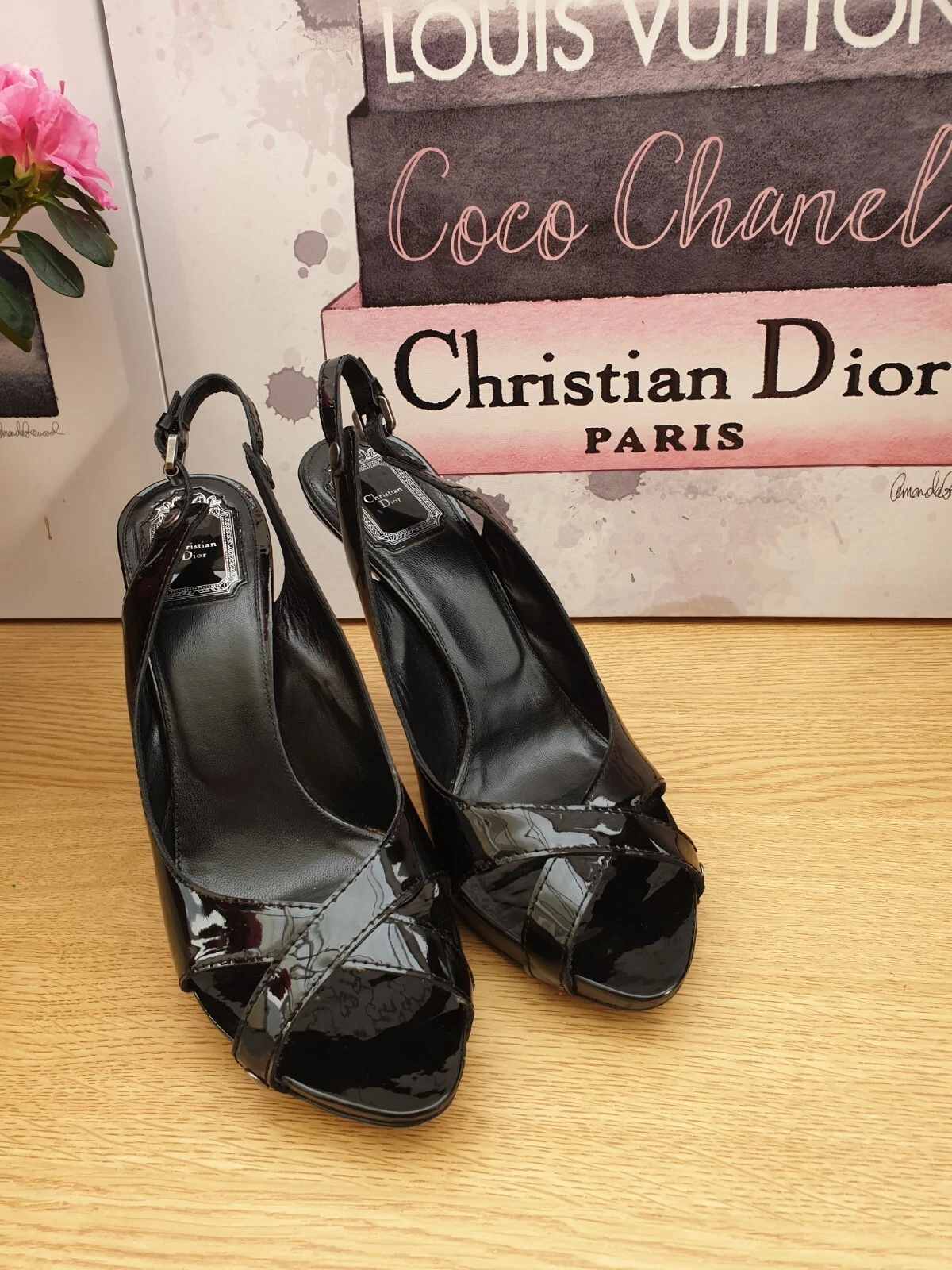 Superbe chaussures sandales Christian Dior en cuir verni noir EU 41,5 UK7,5 