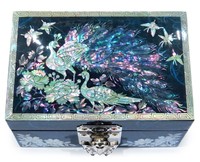 Jewelry Box Ring Organizer Mother Of Pearl Inlay Mirror Lid Peacock Blue Jewelry Box Ring Organizer Mother Of Pearl Inlay Mirror Lid Peacock Blue