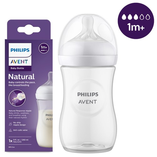 Philips Avent Natural Baby Bottle with Natural Response Nipple Clear 9oz 1pk - Picture 2 of 3