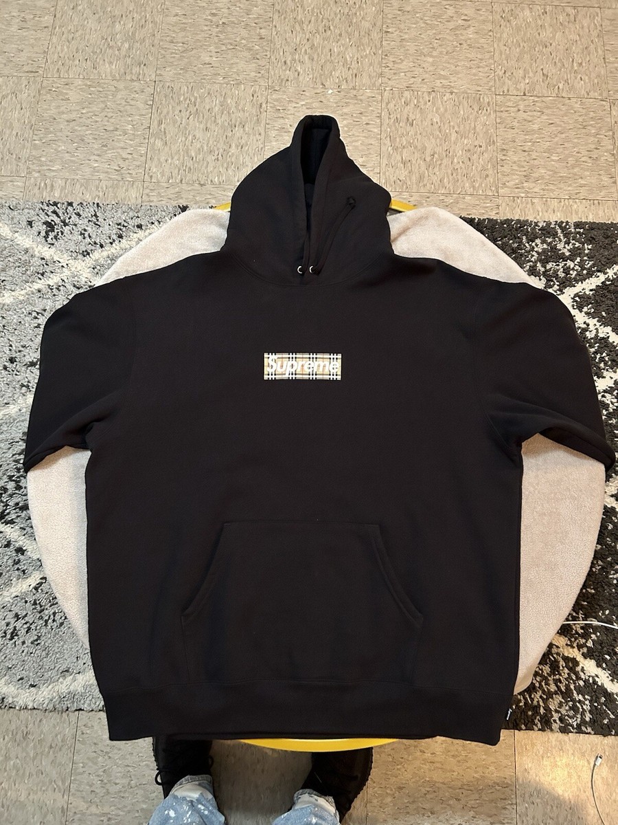 SUPREME X BURBERRY BOX LOGO HOODIE SWEATSHIRT SIZE XL BLACK SUPREME X BURBERRY BOX LOGO HOODIE SWEATSHIRT SIZE XL BLACK