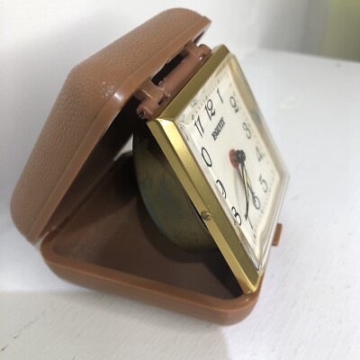VINTAGE EQUITY PORTABLE FOLDING WINDUP ALARM CLOCK W/ CASE