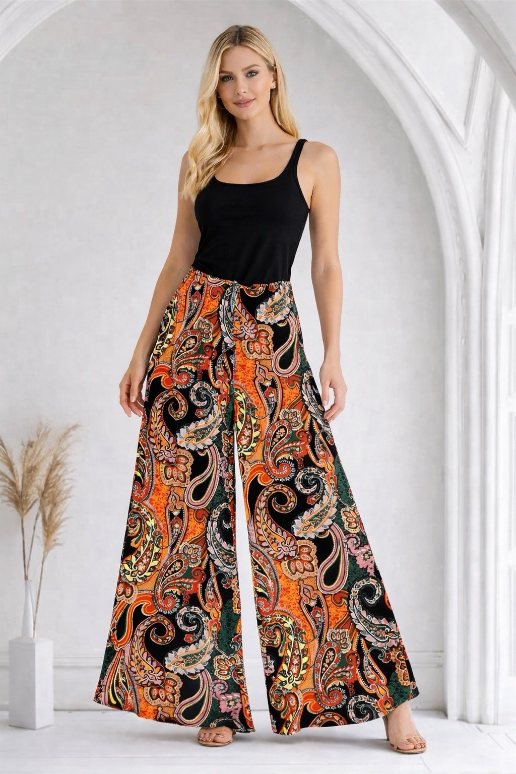 Womens Paisley Palazzo Pants Size 12 Large Semi Sheer Summer Boho Chic