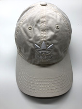 Adidas Trefoil Baseball Cap Beige Mens OSFM Strapback White Logo Embroidered