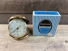 Vintage WESTCLOX 44214 - Travel ALARM CLOCK Tan In Original Box