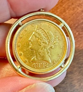 1892 US $5 Half Eagle Liberty Head Gold Coin Pendant 12.23grams - L3