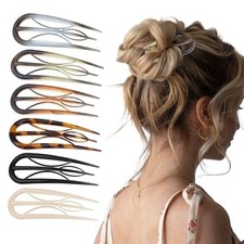 6Pcs French Hair Pins Set - Wavy U Shaped Tortoise Shell Retro Fork Hair Clips