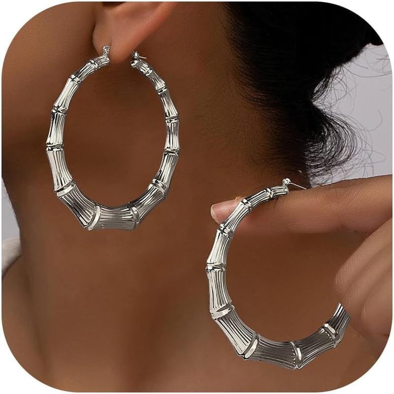 Bamboo Earrings for Women 90S Chunky Gold Hoop Earrings