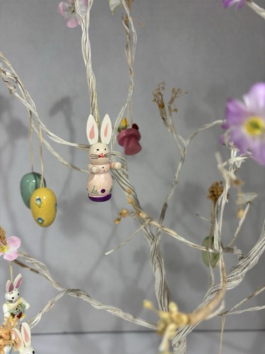 Vintage Easter Twig Birch Tree Table Top 12 Wood & Ceramic Mini Ornaments 18"t - Picture 3 of 11