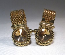 Vintage Swank Gold Rhinestone Metal Mesh Cufflinks Excellent ETC10877
