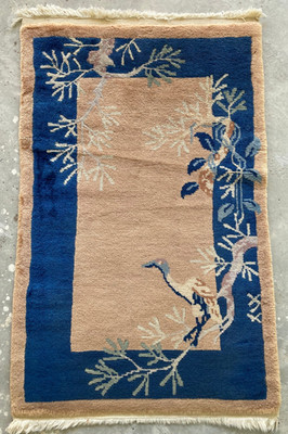Vintage Chines Peking Handmade Floral Multicolor Wool Rug Carpet 97x60 cm