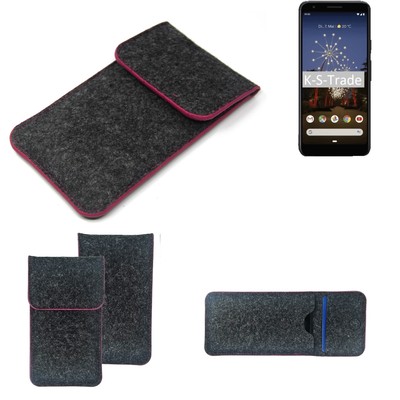 Schutzhülle für Google Pixel 3a dunkelgrau rosa Rand Filz Sleeve Tasche Pouch