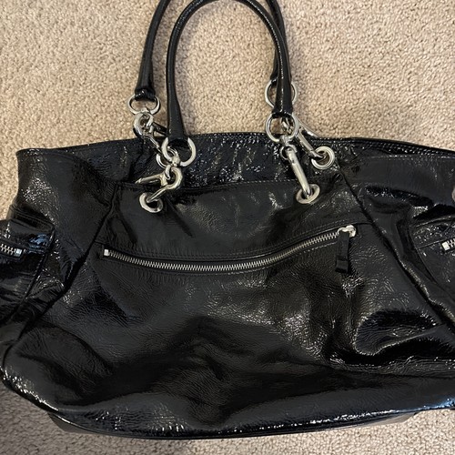 LA CANADIENNE Black Patent Leather Double Handle Bag Made In Italy - Picture 6 of 11