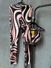 Emilio Pucci 2 Piece Activewear Set Pink Black Swirl Print Sports Bra Leggings