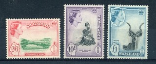 Swaziland 1956 QEII 2/6d 10/ and £1 unmounted mint SG 61 64 cat £130