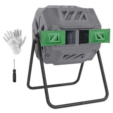 Garden Compost Bin Dual Tumbler Rotating Outdoor Composter with Sliding Doors