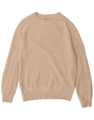Zara Herren Pullover Pulli mit U-Boot-Ausschnitt Medium Off White Baumwolle U213