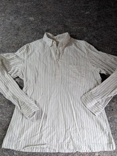 Taylor Stitch Shirt Men's 42 Wht Blue Pinstripe Half Button Popover L/S Handmade - 第 1/7 張圖片