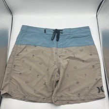 Hurley Mens 6" Blue and Tan Drawstring Board Shorts Swim Trunks Size 32