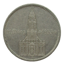 G 900. Third Reich 5 Reichsmark 1934 F Potsdam Garrison Church with 21 März 1933