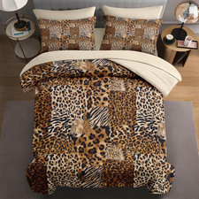 Queen Comforter Set with Sheets, 7 Pieces Leopard Cheetah Bedding  Bed in a Bag