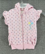 Vintage Girls Pink Floral Sleeveless Ruffle Hoodie Full Zip