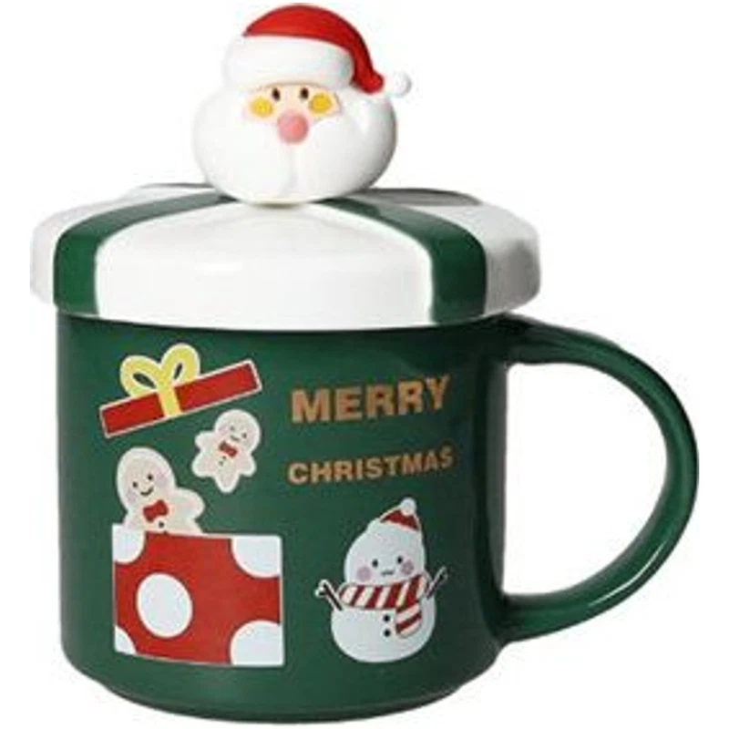 Mug Natale con Tappo e Cucchiaino Babbo Natale BRANDANI Ginger Verde 400 ml