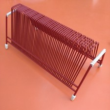 Vintage Retro 1950s Mid Century Era LP Vinyl Records Rack Red Stand Metal Atomic