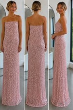 Sherri Hill Column Pink Sequence Gown Size 2 Small Train Formal Wedding