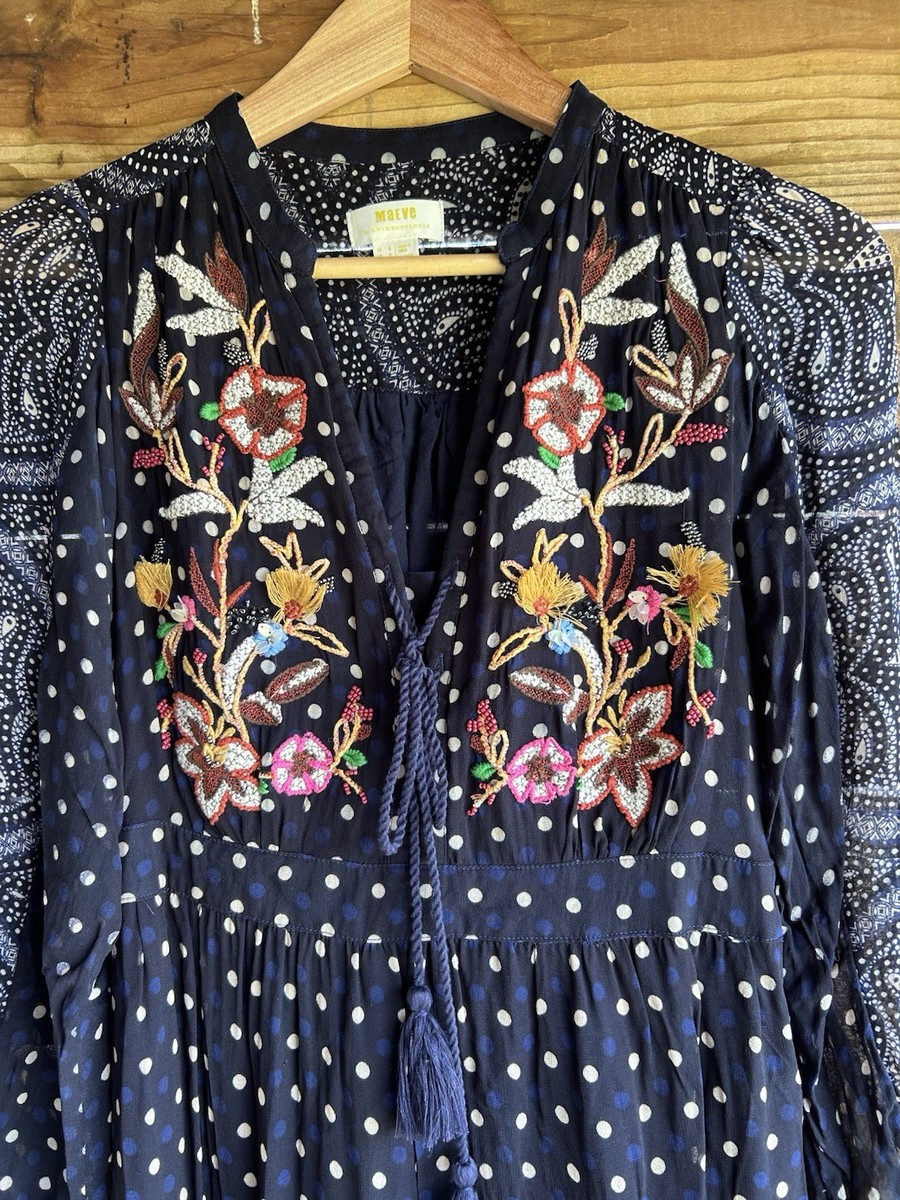Maeve Anthropologie Cassidy Embroidered Midi Dress Size 2 | eBay