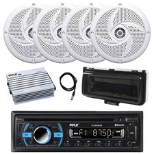 Pyle Marine Bluetooth CD Radio, Amp, 4x 4" 100W Speakers, Antenna, Cover White 