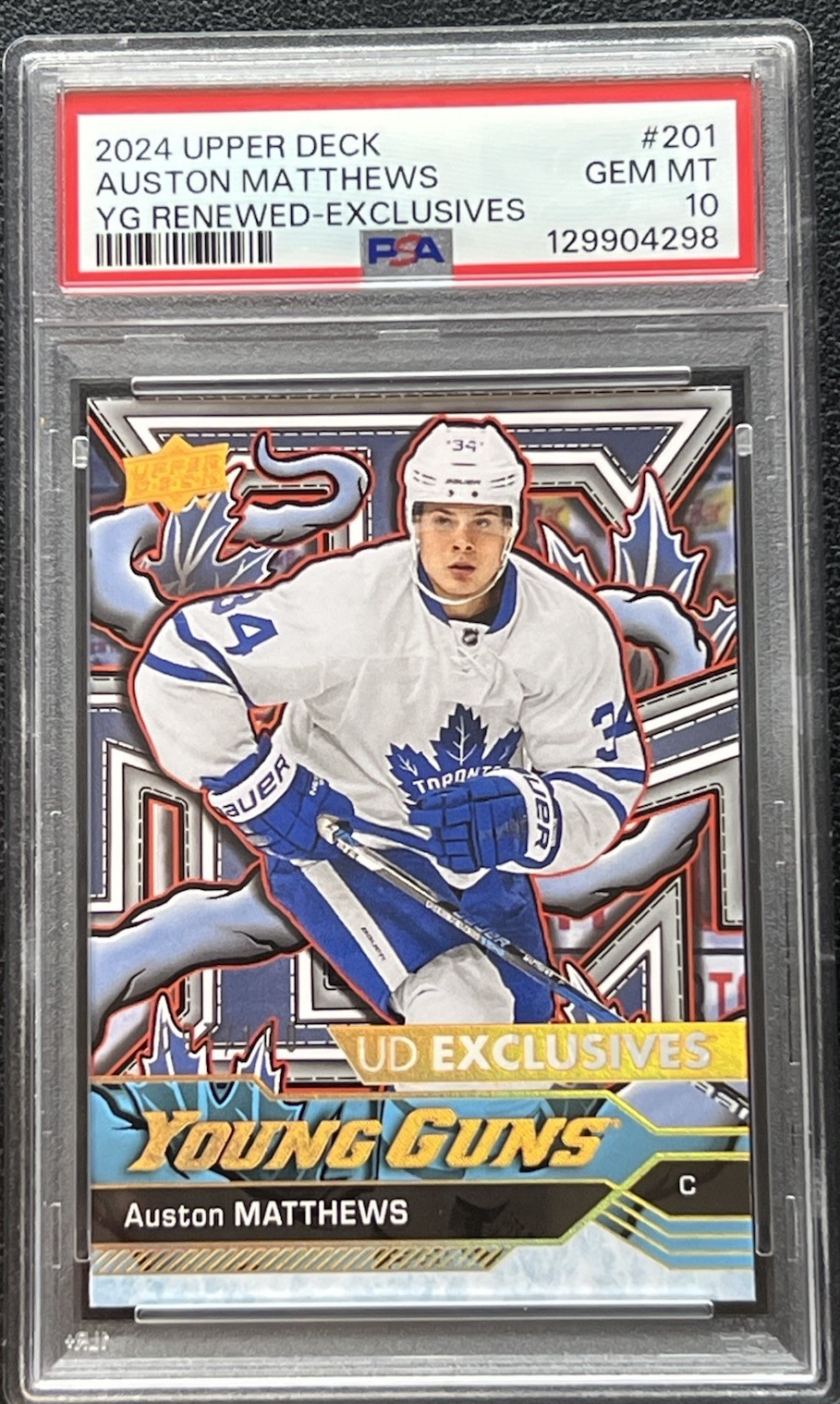2024 Upper Deck Auston Matthews YOUNG GUNS RENEWED EXCLUSIVES /100 PSA 10 view 1