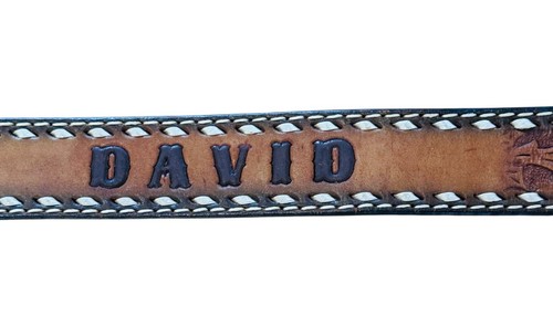 Hand Tooled Belt Leather Buckle Stamped DAVID Brown Country Western EUC Vintage - Picture 5 of 12